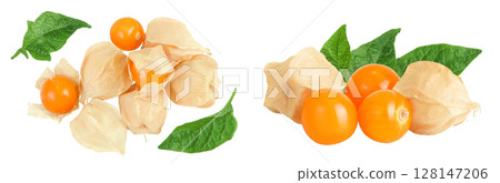 Cape gooseberry or physalis isolated on white background wit full depth of field. Top view. Flat lay 128147206