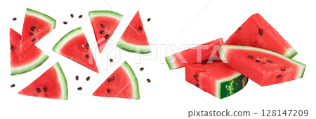 Slices of watermelon isolated on white background. Top view. Flat lay 128147209
