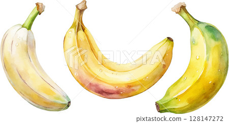 Three Watercolor Bananas 128147272