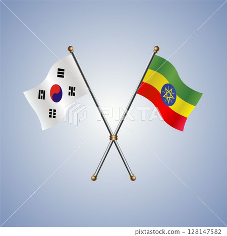 South Korea and Ethiopia flag. Vector Illustration 128147582