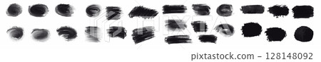 Black Ink Brush Stroke. Isolated on White Background. A bold black brush stroke with rough texture, isolated on a white background. Black Ink Brush Stroke. Isolated on White Background. A bold black brush stroke with rough texture, isolated on a white background. 128148092