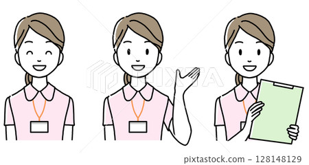 Illustration of a nurse giving instructions with a file 128148129