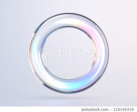 一圈透明的水，具有迷人的光折射和彩虹反射 128148338