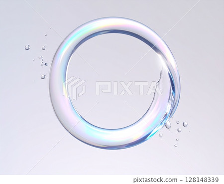A ring of transparent water with fascinating light refraction and rainbow reflections 128148339