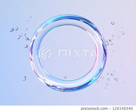 一圈透明的水，具有迷人的光折射和彩虹反射 128148340