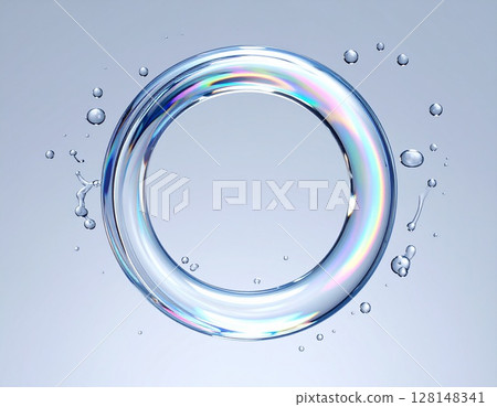 A ring of transparent water with fascinating light refraction and rainbow reflections 128148341