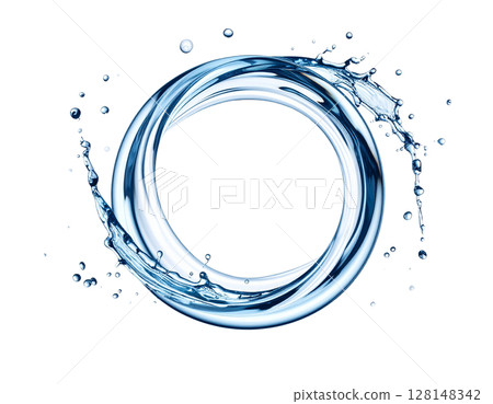 一圈透明的水，具有迷人的光折射和彩虹反射 128148342