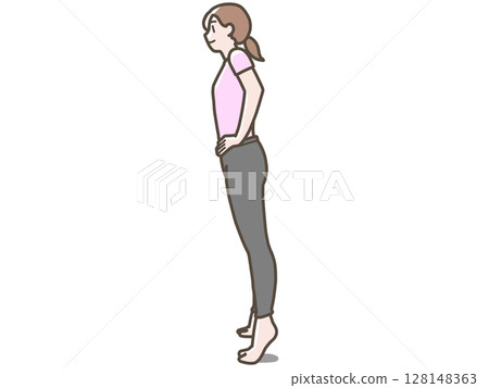 Illustration of a woman doing heel lift exercises Illustration of a woman doing heel lift exercises 128148363