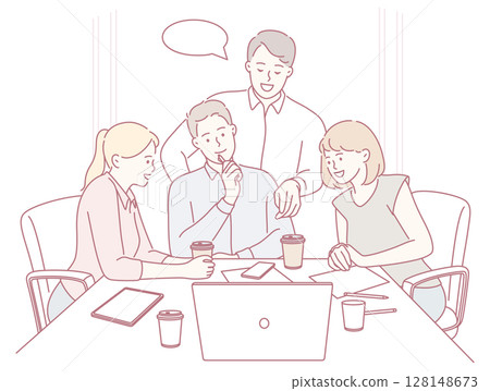 Creative Team Meeting Collaboration in a Modern Office Environment for Enhanced Ideas and Growth 128148673