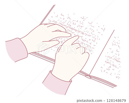Hands are skillfully reading a book that is written in Braille, promoting awareness and inclusivity 128148679