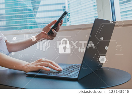 Business scene in the office, IT company, business scene, office work, digital network image 128148946