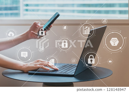 Business scene in the office, IT company, business scene, office work, digital network image 128148947