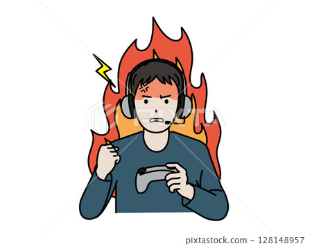 Illustration of a man getting angry while playing a game 128148957