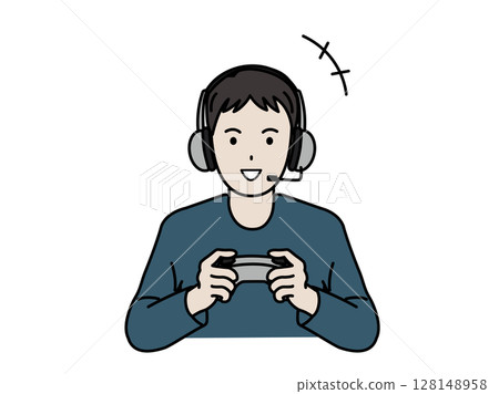 Illustration of a young man playing games 128148958