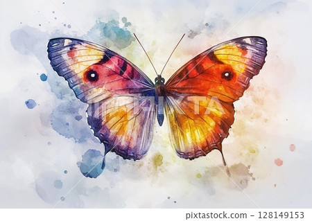 Watercolor butterfly with wings dissolving into air captures vibrant colors in motion Watercolor butterfly with wings dissolving into air captures vibrant colors in motion 128149153