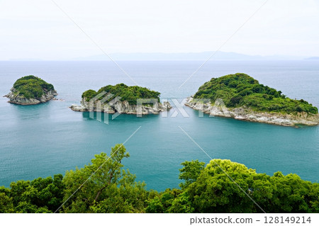Wakayama City: Oshima, Nakanoshima, Futagojima and Awajishima as seen from Saikazaki Lighthouse (westward, early summer) 128149214