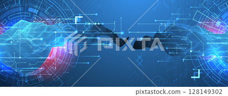 Abstract data background with wireframe wave and circuit lines. Technology concept. Vector Abstract data background with wireframe wave and circuit lines. Technology concept. Vector 128149302