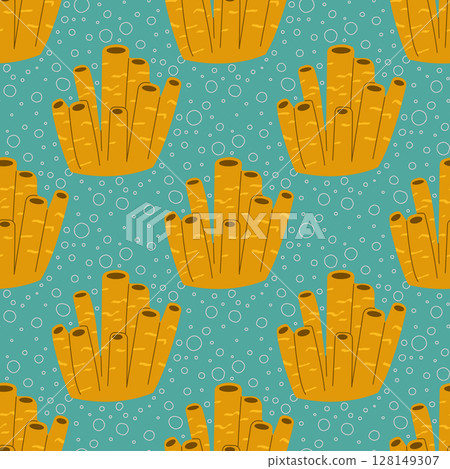 Seamless pattern coral. Hand drawn vector illustrtion. Marine seamless pattern for fabric, textiles, clothing, wrapping paper, cover, banner, home decor, abstract background. 128149307