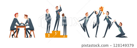 Male Business Employee Character Engaged in Leadership Competition Vector Set Male Business Employee Character Engaged in Leadership Competition Vector Set 128149379