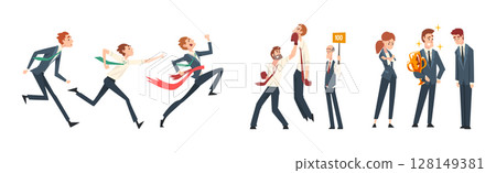 Male Business Employee Character Engaged in Leadership Competition Vector Set Male Business Employee Character Engaged in Leadership Competition Vector Set 128149381