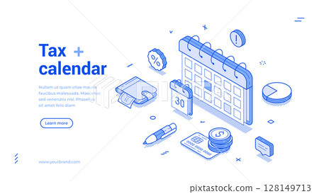 Tax calendar law payment deadline control outline isometric web banner design template vector 128149713