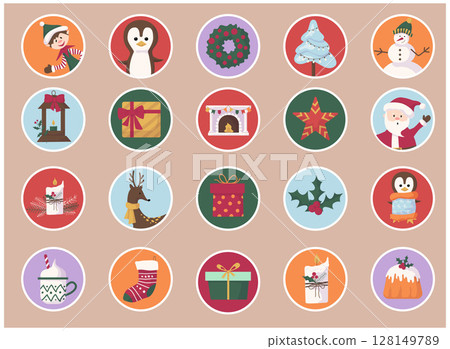 Festive Stickers: Cute Christmas Characters and Greetings 128149789