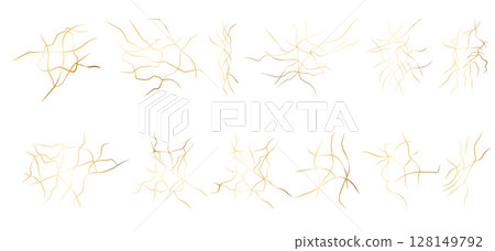 Set Kintsugi Elegance: Luxury Gold and Crack pattern Set Kintsugi Elegance: Luxury Gold and Crack pattern 128149792