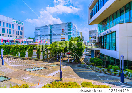 Yokohama cityscape in Japan, overlooking the commercial facility "Yotsubako" in front of Center Kita Station and Northport Mall Yokohama cityscape in Japan, overlooking the commercial facility "Yotsubako" in front of Center Kita Station and Northport Mall 128149959