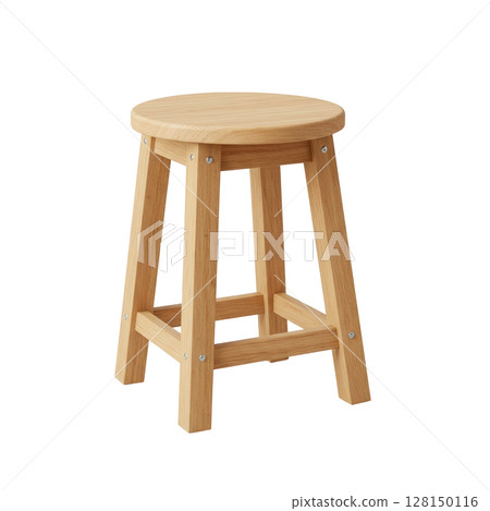 Simple round wooden stool with light natural finish and sturdy leg design 128150116