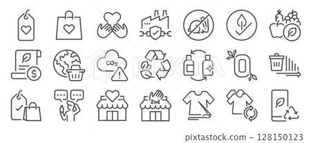 Ethical consumerism icon set. It included Fair Trade Product, Cruelty-Free, Eco Label, Local Product, and more icons. 128150123