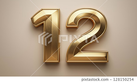 Golden number twelve in metallic 3D design Golden number twelve in metallic 3D design 128150254