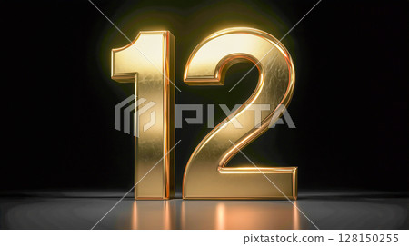 Shiny gold number twelve in a dark background Shiny gold number twelve in a dark background 128150255