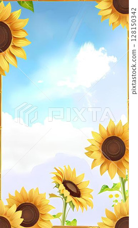 Background material_Blue sky and sunflower frame Background material_Blue sky and sunflower frame 128150342