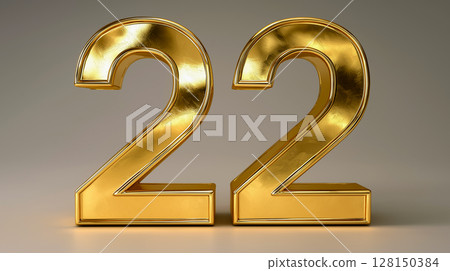 Elegant golden number 22 in 3D display Elegant golden number 22 in 3D display 128150384