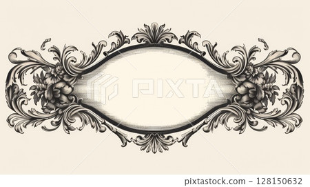 Engraving frame. Vintage Baroque Victorian border. Baroque frame decor. 128150632