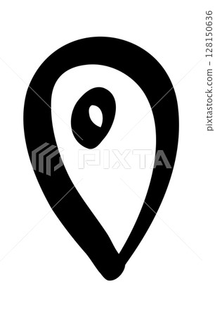 Doodle map pin, hand drawn navigation, sign location. Set isolated on white background. 128150636