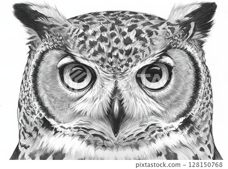 Great Horned Owl portrait drawing white background 128150768