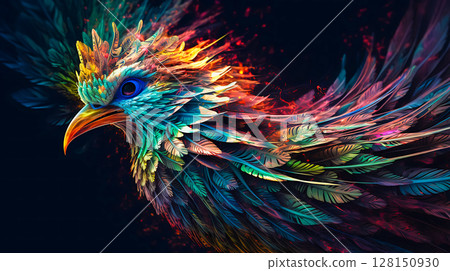 Colorful bird with fantastic feathers 128150930