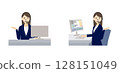 Illustration of a woman explaining: Guidance, explanation, reception: Flat design 128151049