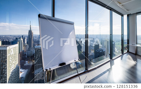 Skyscrapers and whiteboard seen from the window 128151336