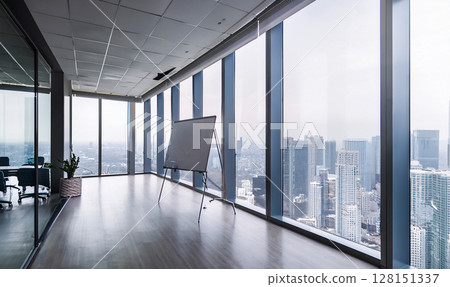 Skyscrapers and whiteboard seen from the window 128151337