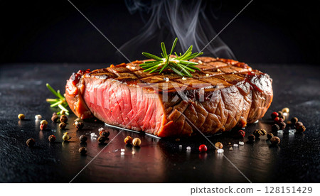 Thick cut steak on a plate 128151429