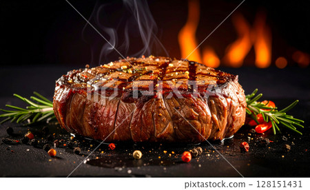 Thick cut steak on a plate 128151431