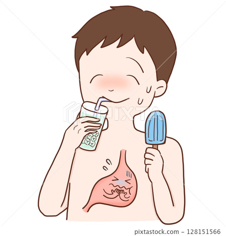 A man who eats and drinks cold things (color stomach) A man who eats and drinks cold things (color stomach) 128151566