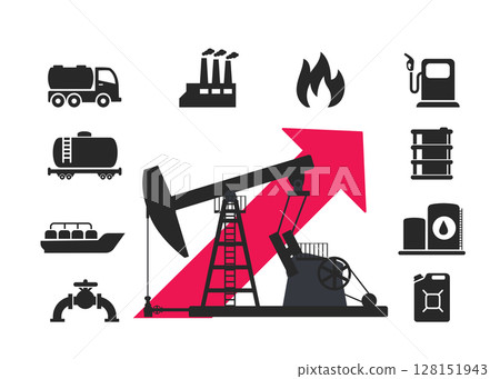 Oil production growth and oil industry icon stock illustration. 128151943