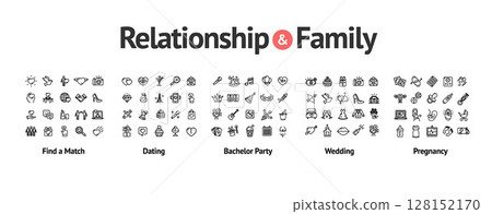 Relationship and Family Sign Black Thin Line Icon Set. Vector 128152170