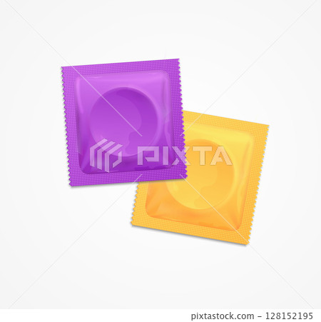 Realistic Detailed 3d Color Condom Package Set. Vector 128152195