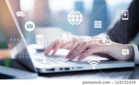 商業場景、利用生成式人工智慧的數位化工作流程、雲端、數位轉型、數位網路影像 128152834