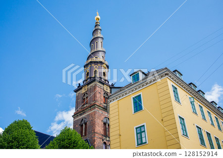 The Church of Our Saviour in Copenhagen, Denmark. Baroque church with external spiral winding staircase offering awesome views over central Copenhagen. The Church of Our Saviour in Copenhagen, Denmark. Baroque church with external spiral winding staircase offering awesome views over central Copenhagen. 128152914