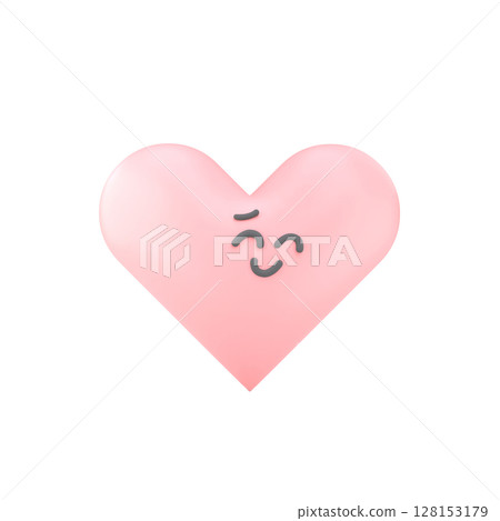 3D illustration of a heart-shaped wry smile. Concept of frustration and patience 3D illustration of a heart-shaped wry smile. Concept of frustration and patience 128153179